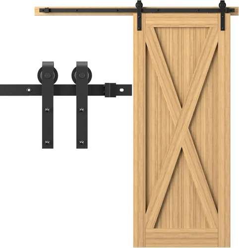 Vista 7 de Kit de herrajes para puerta corrediza de granero de 7 pies para una sola puerta, resistente, suave y silencioso-resistente, fácil de instalar