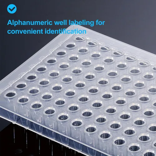 Vista 4 de Placas PCR de 96 pocillos de 0.0 fl oz, placa PCR de polipropileno transparente con faldón, tubos de pared ultrafinos, sin ADNasa/RNasa, paquete