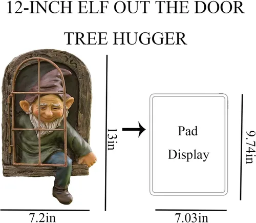 Vista 3 de Abrazador de árbol de elfo fuera de la puerta de 12 pulgadas, estatua de gnomo, cara de árbol, decoración de jardín para patio, gnomo al aire libre