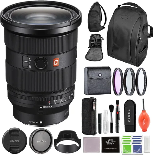 Vista 4 de Sony FE 0.945-2.756 in f/2.8 GM II - Paquete de lentes (SEL2470GM2) con monopie, bolsa para dispositivos y accesorios avanzados Sony 24-70