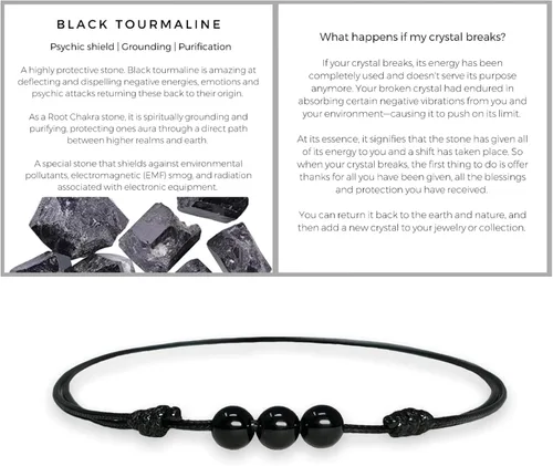 Vista 4 de Luck Strings Collar con colgante de cuentas de turmalina negra con cordón de nailon de cera ajustable, gargantilla de cristal unisex con cuentas