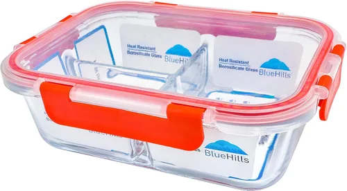Vista 5 de BlueHills Recipientes de vidrio prémium para preparación de comidas con tapas rojas de cierre a presión, recipientes de alimentos de vidrio sin BPA