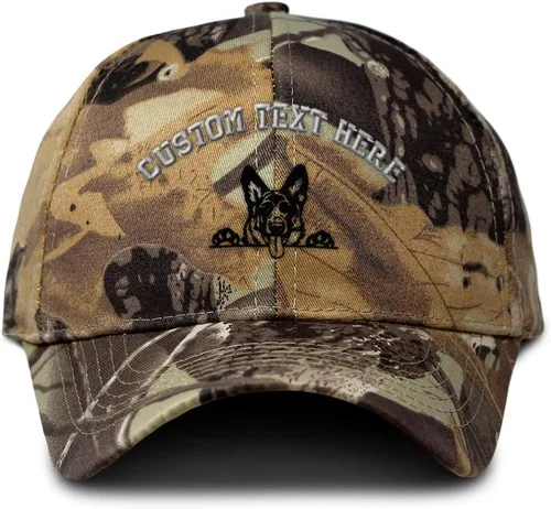 Vista 7 de Gorra de béisbol de camuflaje de encargo que mira el cierre de la correa del algodón del bordado del pastor alemán
