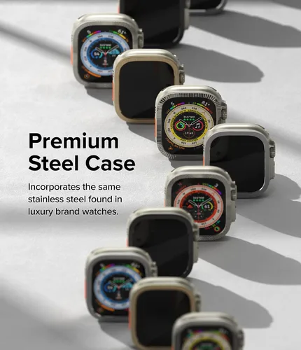 Vista 3 de Ringke Protector de pantalla compatible con Apple Watch Ultra 2 y diseñado para Apple Watch Ultra, protector de vidrio templado con marco de acero