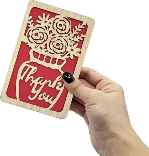 Vista 5 de Tarjetas de agradecimiento de madera con sobres, florero en blanco, tarjeta de regalo de Acción de Gracias para profesor, jefe, amigos, familia