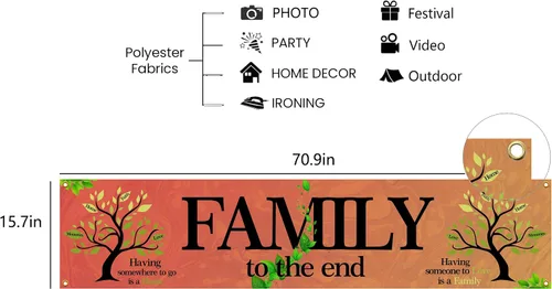 Vista 7 de Pancarta colorida para patio interior y exterior, grande, con texto en inglés "We Are Family", telón de fondo familiar de 70.87 pulgadas de largo x