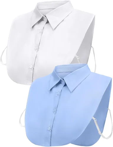 Vista 9 de Tatuo 2 piezas de cuello falso desmontable para mujer, camisas Dickey mitad falsa blusa Dickey