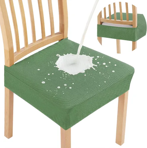 Vista 24 de Smiry Juego de 2 fundas de asiento impermeables para sillas de comedor, tela jacquard elástica, extraíble y lavable, fundas protectoras de asiento