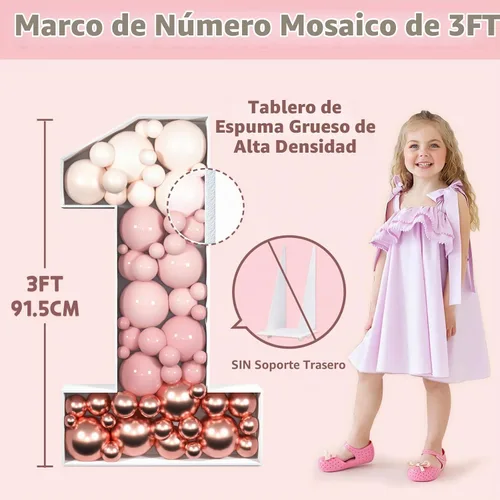 Vista 4 de imprsv Números de Mosaico de 3 Pies para Globos, Número de Marquesina, Marco de Número de Mosaico, Globo Número 1 para Decoración de Primer