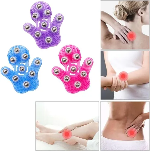 Vista 5 de Guante de masaje corporal con bola rodante, anticelulítico, alivio del dolor muscular, masajeador relajante para cuello, espalda, hombros, glúteos