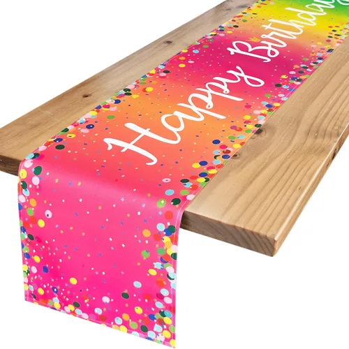 Vista 8 de Letjolt Happy Birthday Table Runner 72 Inches, Black Negro