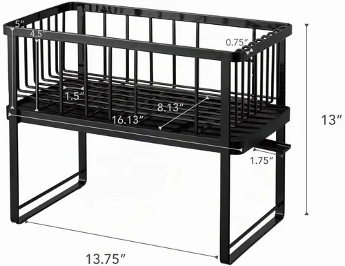 Vista 8 de YAMAZAKI Home Tower - Escurridor de platos ajustable de dos niveles, estante de secado compacto con ganchos, soporte para utensilios, acero - Negro