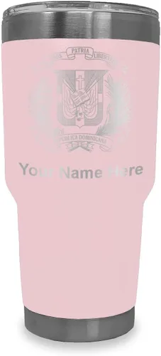 Vista 18 de LaserGram Taza aislada al vacío de 20 onzas, escudo de armas, República Dominicana, grabado personalizado incluido (gris)