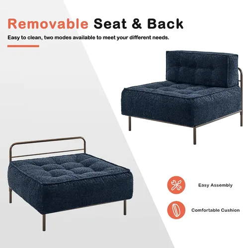Vista 7 de MCombo Sofá modular con cojín extraíble, sofá tapizado para sala de estar, apartamento, oficina (azul, asiento medio)