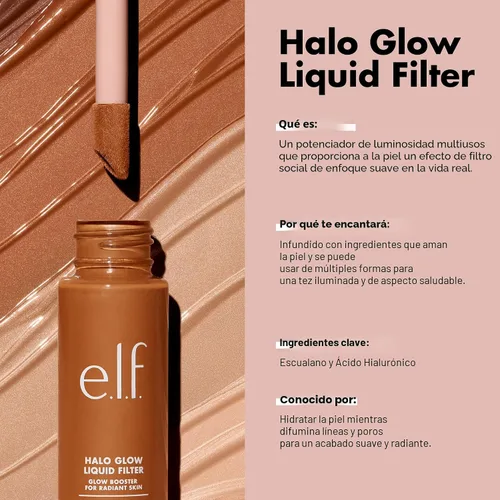 Vista 3 de e.l.f. Filtro líquido Halo Glow, potenciador de tez para un aspecto brillante y suave de enfoque, infundido con ácido hialurónico, vegano y libre