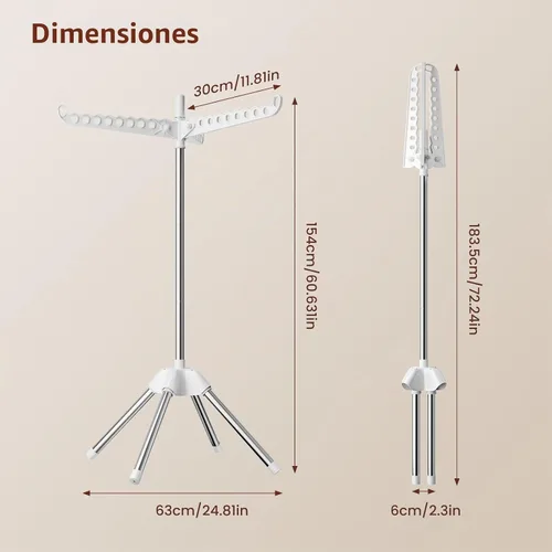 Vista 2 de Abiglifty Estante de secado de ropa giratorio y plegable, estante de secado de ropa para lavandería independiente que ahorra espacio