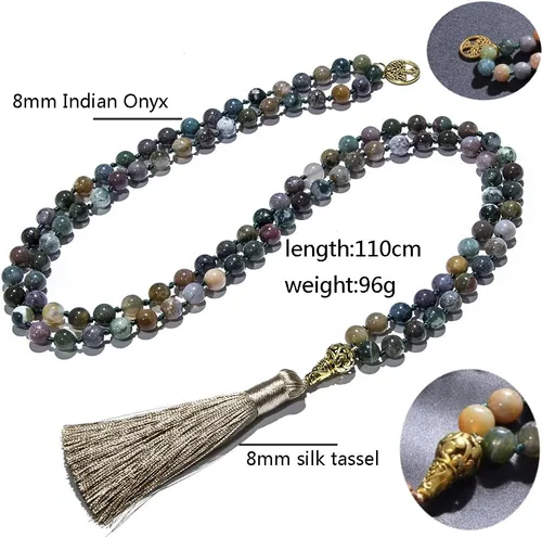 Vista 4 de Hovaete Collar de 108 cuentas de oración de mala, piedras naturales, meditación y yoga, joyería de 108 nudos a mano con cuentas de japa mala, collar