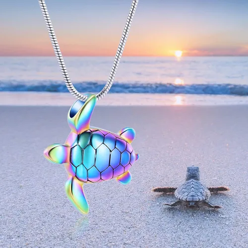 Vista 7 de Imrsanl Joyería de cremación de tortuga marina para cenizas, collar de recuerdo, urna conmemorativa, joyería para mascotas y seres humanos