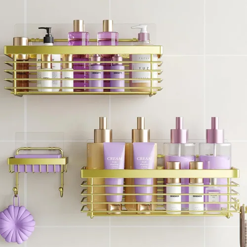 Vista 12 de ODesign Organizador de ducha de acero inoxidable SUS304, 3 unidades, sin taladrar, estante de baño, montado en la pared, organizador adhesivo