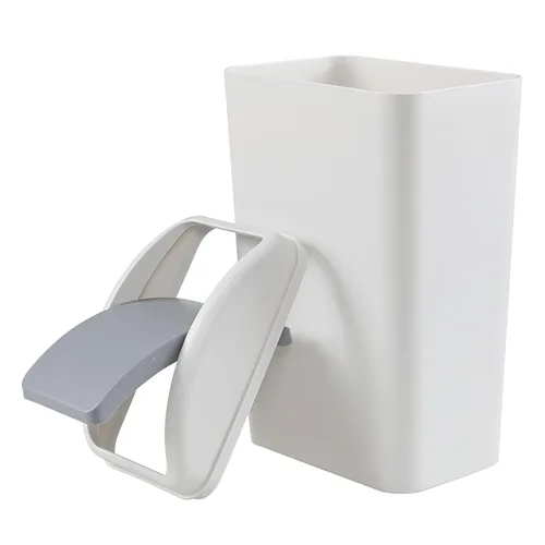 Vista 7 de Bote de basura de 3 galones con tapa, cubo de basura de plástico con tapa abatible (gris) Slim Swing-Top Waste Bin, Narrow Rectangular Body