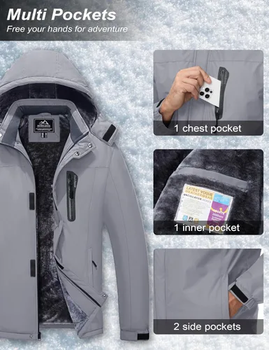 Vista 5 de MAGCOMSEN - Abrigos de invierno para hombre, impermeables, con forro polar, parka, con capucha, para esquiar, senderismo, trabajo