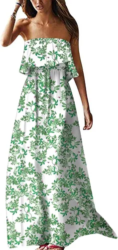 Vista 16 de ZMPSIISA Vestido largo de verano para mujer, con hombros descubiertos, sin A-flor azul