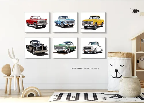 Vista 6 de MOCVSWO Impresiones artísticas clásicas para pared de auto, camioneta con acuarela, carteles, decoración de habitación de niños, decoración