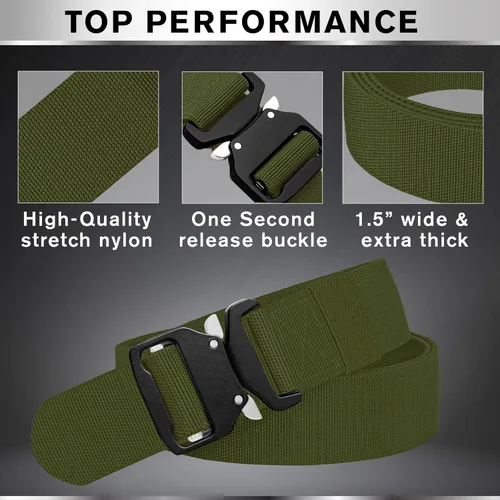 Vista 4 de TECEUM Cinturón táctico – Resistente y de liberación rápida – Militar, Trabajo, Rigger, Duty & Utility Belt para hombre, Hebilla 7 - Verde