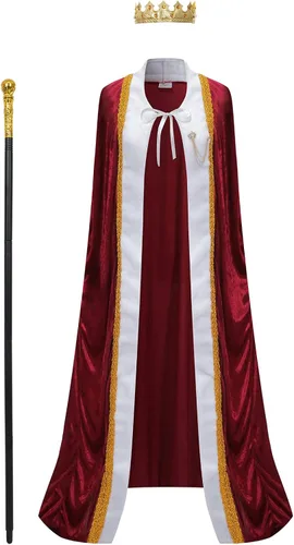 Vista 2 de Regenboog King Costume for Men and Women,Queen Costume,Adult King Cape Robe Crown Scepter,Lord Farquaad Costume