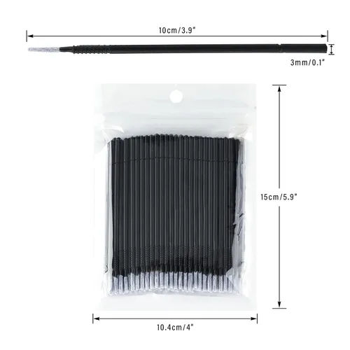 Vista 2 de G2PLUS 200 microhisopos excelentes, microhisopos de alta gama para extensiones de pestañas, microaplicador para maquillaje y cuidado personal (negro)