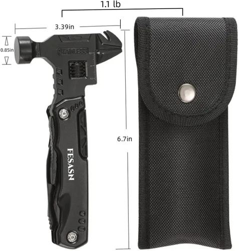 Vista 6 de Martillo multiherramienta con llave ajustable Fesasn, 16 en 1 Pocket Multi Tool Pliers, Stainless Steel, Survival Camping Multi Tool, Home DIY &