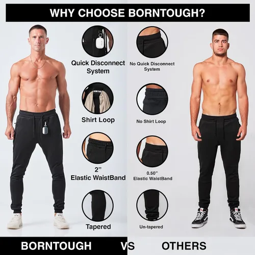 Vista 5 de Born Tough Pantalones deportivos de entrenamiento ajustados para hombre, para fisicoculturismo, gimnasio, pantalones deportivos con bolsillos