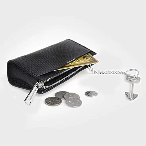 Vista 2 de Bolso organizador de piel de fibra de carbono suave y compacto, con cremallera, para viajes, hombres y mujeres