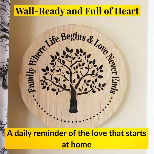 Vista 3 de UniDeco Decoración de pared de refranes familiares, regalo de árbol de la vida de madera, familia donde la vida comienza y el amor nunca termina