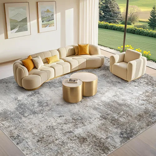 Vista 35 de Tortania Alfombra redonda lavable de 5 pies para sala de estar: Alfombra moderna abstracta neutra grande suave y delgada – Alfombra antideslizante