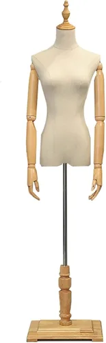 Vista 9 de Clothing Store Props Female Bust, with Wood Arms & Base, Window Display Rack Full Body Wedding Dress Rack,Sqaure Base1-S,Sqaure Base1-M