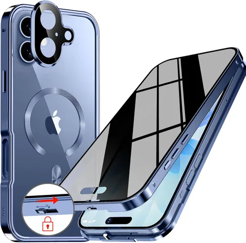 Vista 12 de Funda magnética de privacidad para iPhone 12 Pro Max con anillo de metal CD y cierre desplegable automático [compatible con MagSafe]