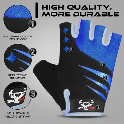 Vista 6 de BEAST RAGE Guantes de ciclismo de medio dedo para hombres y mujeres, guantes acolchados de gel, antideslizantes, absorben los golpes, levantamiento