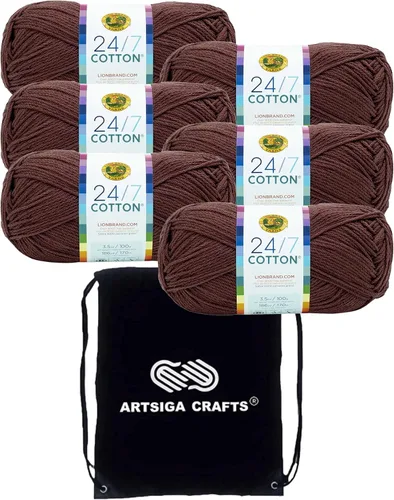 Vista 45 de Lion Brand 24/7 Algodón Blanco 761-100 (6-Carrillos - Mismo Lote de Tinta) Hila Gruesa Media #4 de Algodón para Crochet y Tejido con Bolsa