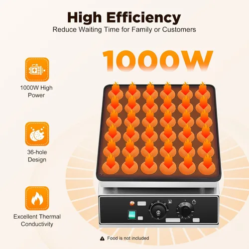 Vista 4 de Mini panqueques holandés de 36 piezas, máquina eléctrica comercial para panqueques, control de tiempo y temperatura, mini waffles de acero
