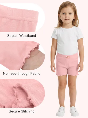 Vista 5 de Ruisita Paquete de 6 pantalones cortos con volantes para niños pequeños y niñas, pantalones cortos de bicicleta con ruedas de ruedas, pantalones