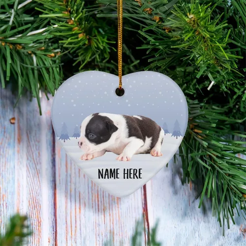 Vista 2 de Personalized Name American Bully Puppy White Black Christmas Tree Ornaments Ceramic Heart Decorations Gifts for Dog Lovers
