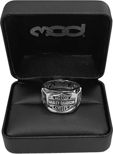 Vista 3 de Harley-Davidson Hombres H-D Cut Out Bar & Shield Emblema Anillo Plata HDR0327