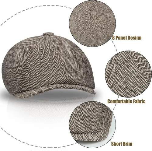 Vista 2 de 2 Pack Newsboy Hats for Men Classic 8 Panel Wool Blend Ivy Hat