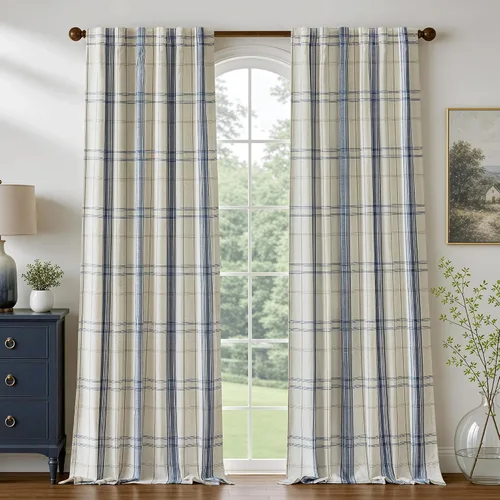 Vista 33 de DriftAway Cortinas de felpilla de lino a cuadros 100% opacas de 96 pulgadas Beige