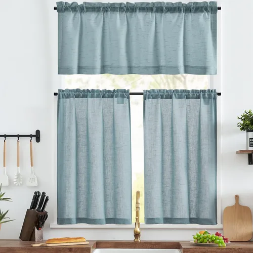 Vista 18 de Jinchan - Cortinas de cocina de lino rústico beige con bolsillo para barra, 26 x 36 pulgadas, 2 paneles