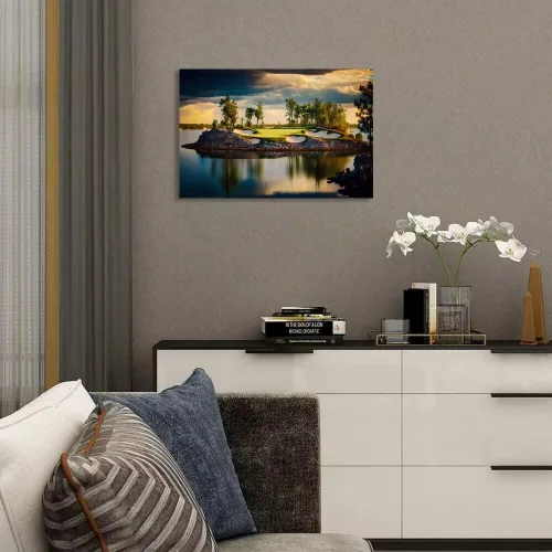 Vista 3 de chenchenArt Imagen artística de pared de campo de golf, paisaje de puesta de sol, decoración de pared para sala de estar, dormitorio, baño, Art-30