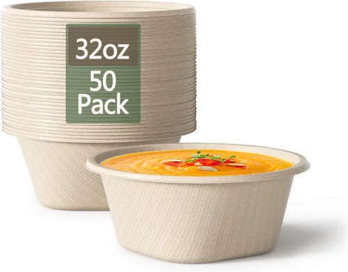 Vista 14 de Homestockplus Cuencos desechables de 16 onzas, cuencos de papel pequeños de alta resistencia, hechos de cuencos biodegradables de bagazo natural