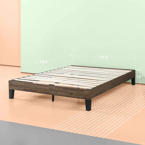 Vista 2 de Zinus Cama de plataforma de madera de acacia de 12 pulgadas, no necesita somier, soporte de listones de madera, tamaño matrimonial