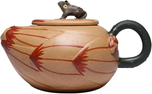 Vista 11 de Tetera china Zisha arcilla tetera cerámica hecha a mano Gongchun Lucky Money Toad Tea Pot Amarillo Dorado Duan Barro Kungfu Hervidor